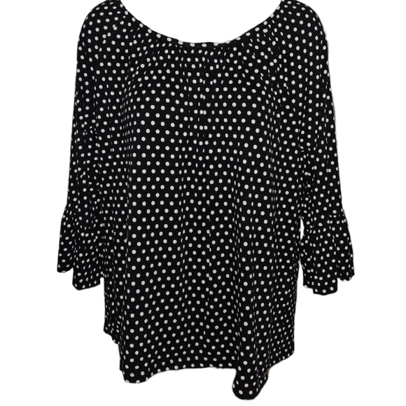 MICHAEL Michael Kors Polka Dot Scoop Neck Ruffled 3/4 Sleeve Peasant Top - Picture 1 of 3